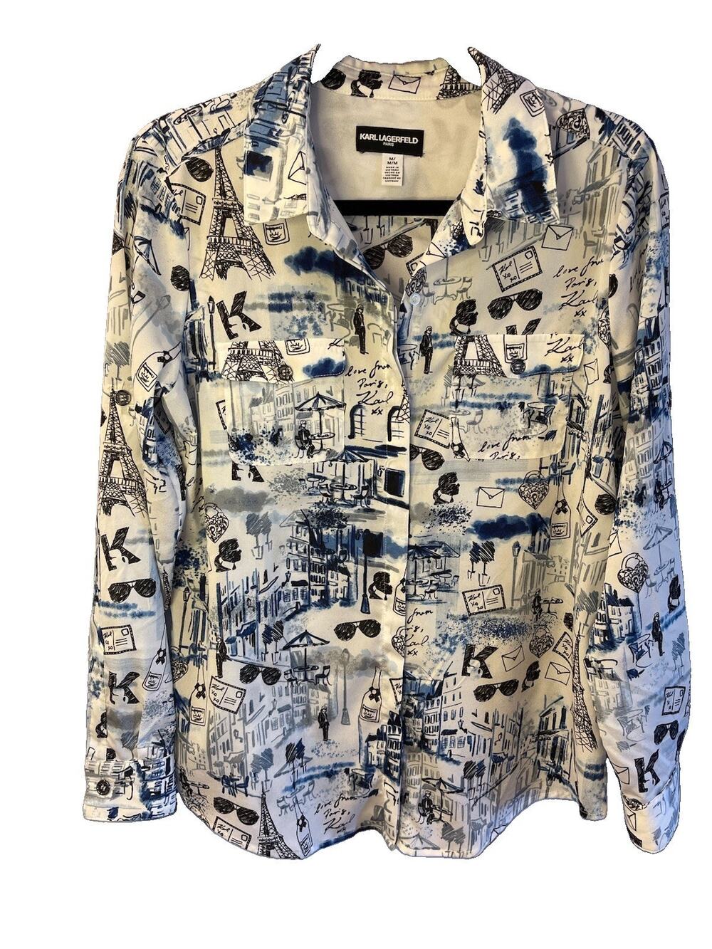 NWOT Karl Lagerfeld Paris Graphic Collared Button-Up Shirt Women M